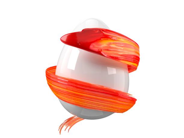 istock red and yellow mixed paint stroke flowing around easter egg. 3d illustration 1140819760