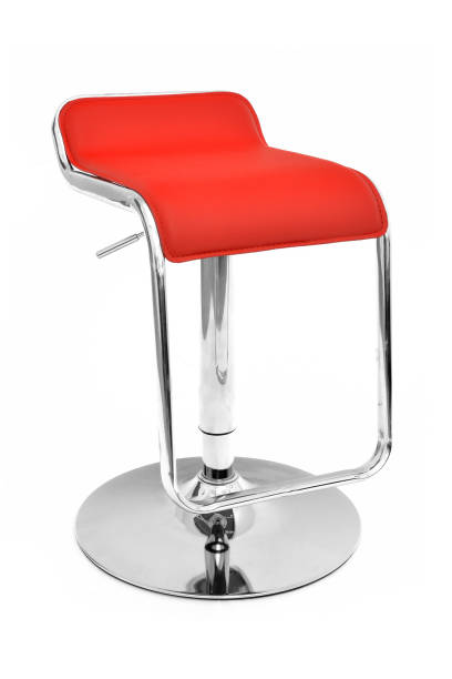istock Kitchen elegant chair. Modern red leather chair for dining and kitchen, with one aluminium chrome leg and support for legs. Isolated on white background, with clipping path 1140820097