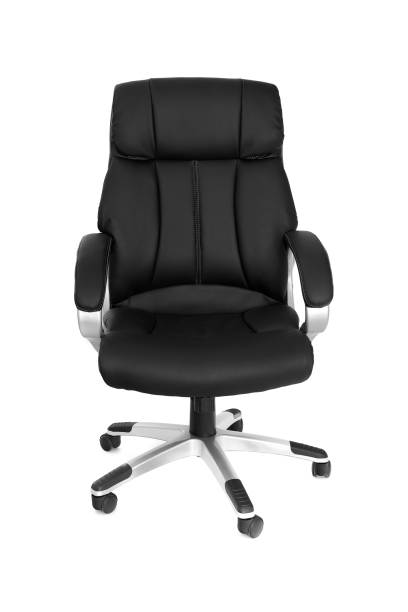 istock Office premium chair, front view. Modern black leather chair for office managers and CEOs, isolated on white background 1140820323
