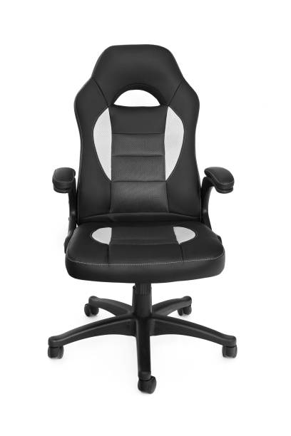 istock Office premium chair, front view. Modern black leather chair for office managers and CEOs, isolated on white background 1140820340