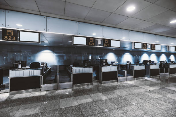 istock An empty check-in area in an airport 1140820417