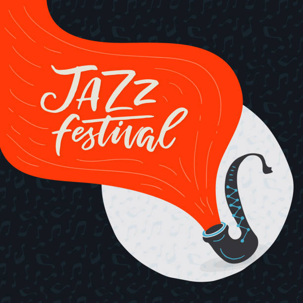 illustrazioni stock, clip art, cartoni animati e icone di tendenza di poster del festival jazz - trumpet musical instrument music brass