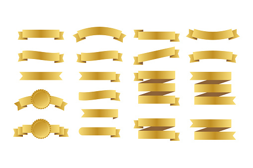 Gold ribbons banners. Set of ribbons. Vector stock illustration.