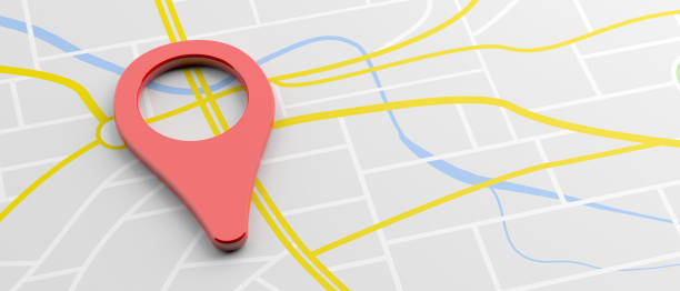 istock Location marker red color on map background, banner. 3d illustration 1140828812