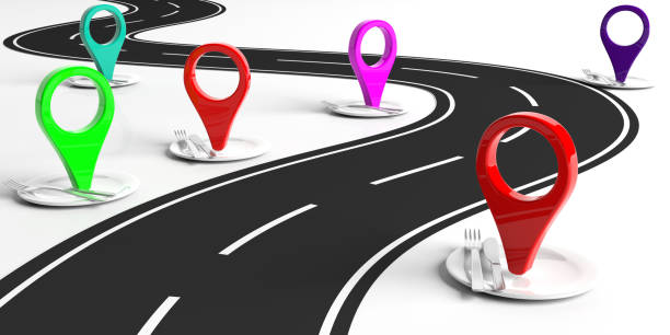 istock Location markers and place settings, highway background. 3d illustration 1140828815