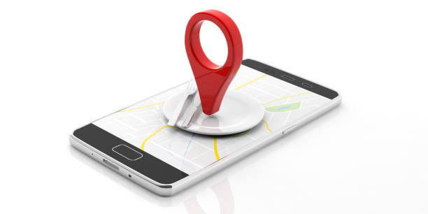 istock Location marker and place setting on smartphone isolated on white. 3d illustration 1140828819