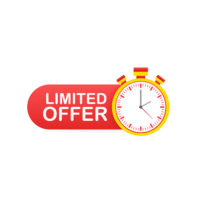 Limited Offer Labels. Alarm clock countdown logo. Limited time offer badge. Vector illustration.