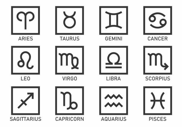 ilustraciones, imágenes clip art, dibujos animados e iconos de stock de conjunto de signos del zodiaco - signo del zodíaco