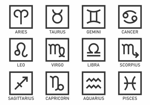 Set of zodiac signs Set of zodiac signs illustration on white background gold or aquarius or symbol or fortune or year stock illustrations