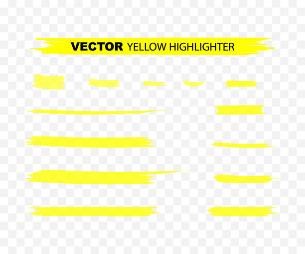 gelbe hochhelle-marker strokes. gelbes aquarell handgezeichnetes highlight-set. vector illustration. - markierung stock-grafiken, -clipart, -cartoons und -symbole