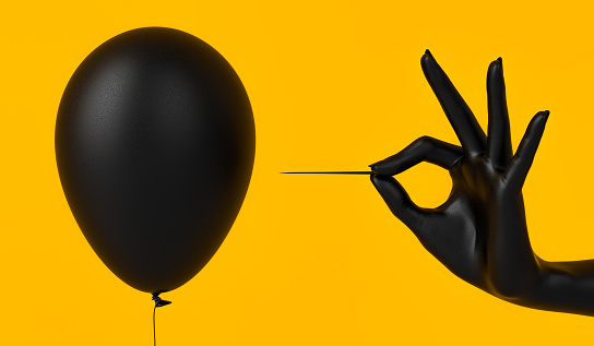 Color negro globo aguja y mano. Concepto de riesgo financiero. representación 3D photo