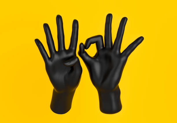 istock Number 40 black hand fingers gestures isolated on yellow, 3d rendering 1140830287