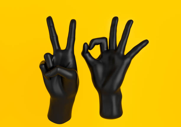 istock Number 20 black hand fingers gestures isolated on yellow, 3d rendering 1140830297