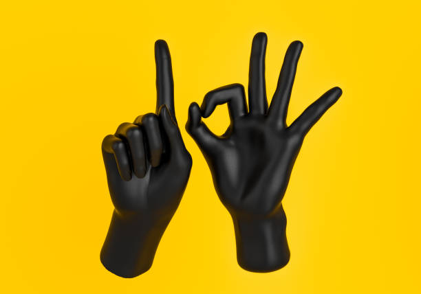 istock Number 10 black hand fingers gestures isolated on yellow, 3d rendering 1140831345