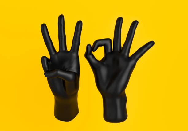 istock Number 30 black hand fingers gestures isolated on yellow, 3d rendering 1140831424