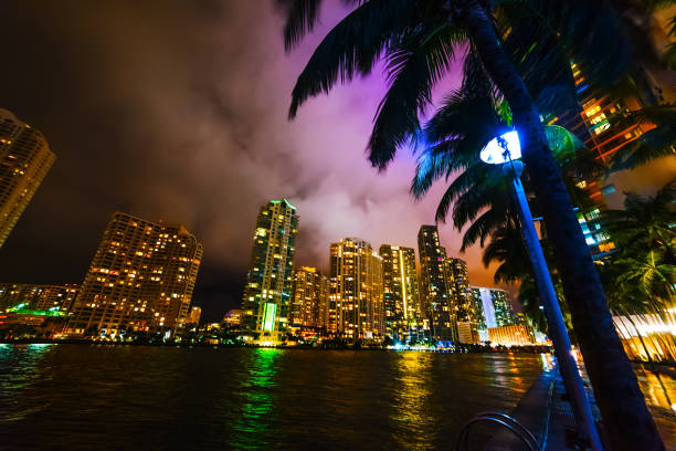 istock Skyscrapers in Miami river walk at night 1140832692