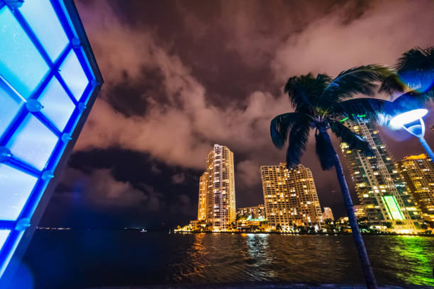 istock Skyscrapers and palm trees in Miami river walk at night 1140832887