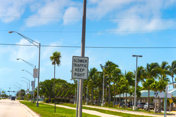 istock Slower Traffic Keep Right sign on Overseas Highway in Marathon Key 1140832953