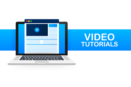 Video tutorials icon concept. Study and learning background, distance education and knowledge growth. Video conference and webinar icon, internet and video services. Vector stock illustration.