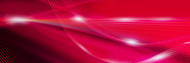 istock Glowing lines on scarlet background. Fashionable panoramic backdrop. 1140836870