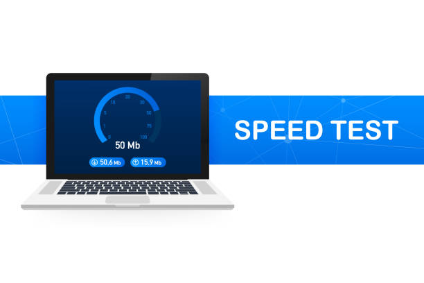 노트북에서 속도 테스트. 속도계 인터넷 속도 100 mb. 웹 사이트 속도 로딩 시간. 벡터 일러스트입니다. - 4694 stock illustrations