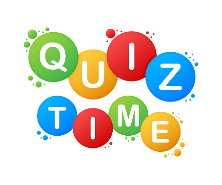 Quiz time logo with speech bubble symbols, concept of questionnaire show sing, quiz time button, question competition. Vector stock illustration.