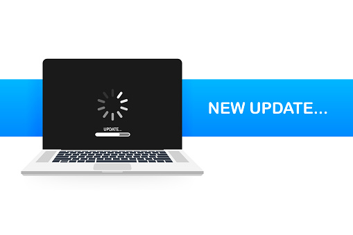 System software update, data update or synchronize with progress bar on the screen. Vector stock Illustration