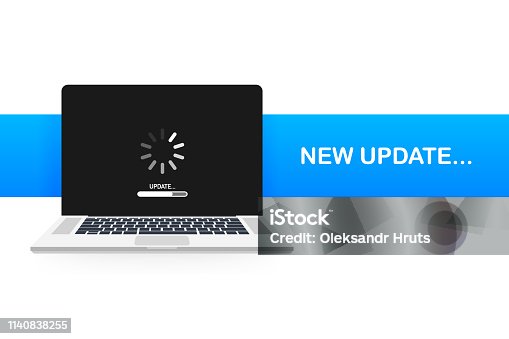 istock System software update, data update or synchronize with progress bar on the screen. Vector Illustration 1140838255
