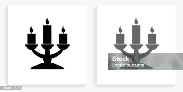 Candlestick Black And White Square Icon Stock Illustration - Download Image Now - Black And White, Candle, Candlestick Holder