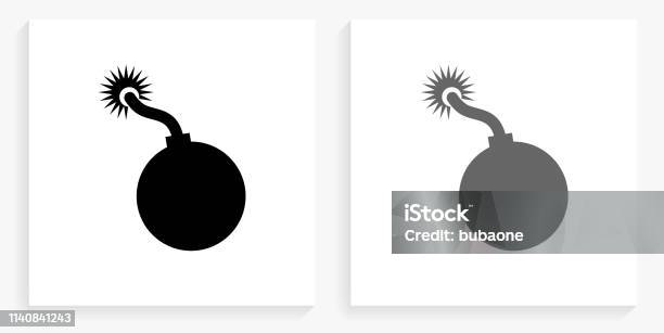 Cannon Ball Black And White Square Icon Stock Illustration - Download Image Now - Black And White, Bomb, Cannon - Artillery