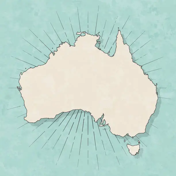 Vector illustration of Australia map in retro vintage style - Old textured paper