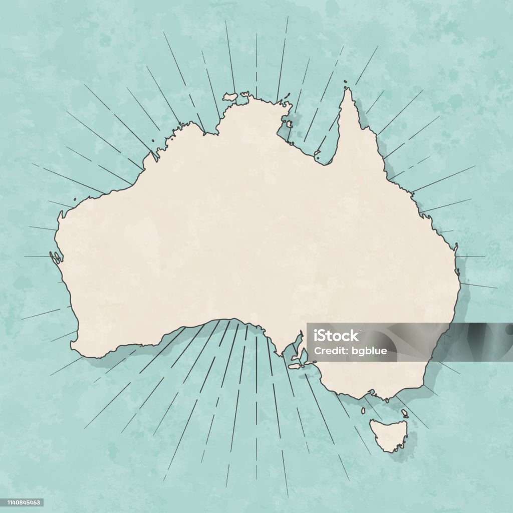 澳大利亞地圖在復古復古風格-舊紋理紙 - 免版稅澳洲圖庫向量圖形