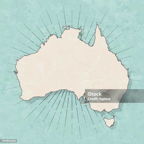 澳大利亞地圖在復古復古風格舊紋理紙向量圖形及更多澳洲圖片 - 澳洲, 地圖, 舊式