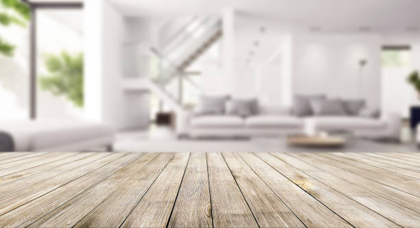 istock Wooden desk on bokeh blur abstract natural background 1140847927