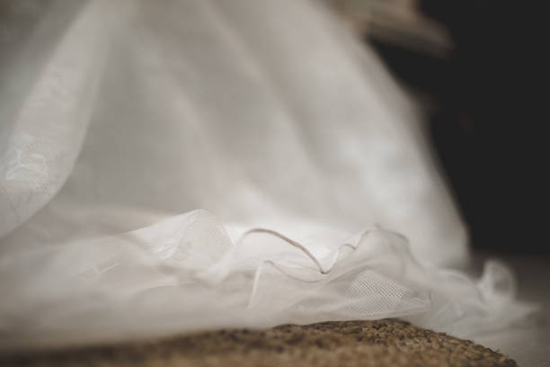 White elegant fashionable bride dress hanging