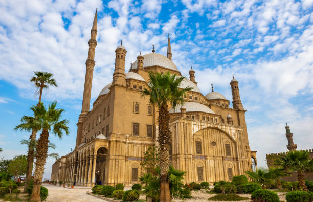 kairoer zitadelle am sommertag - cairo egypt mosque minaret stock-fotos und bilder