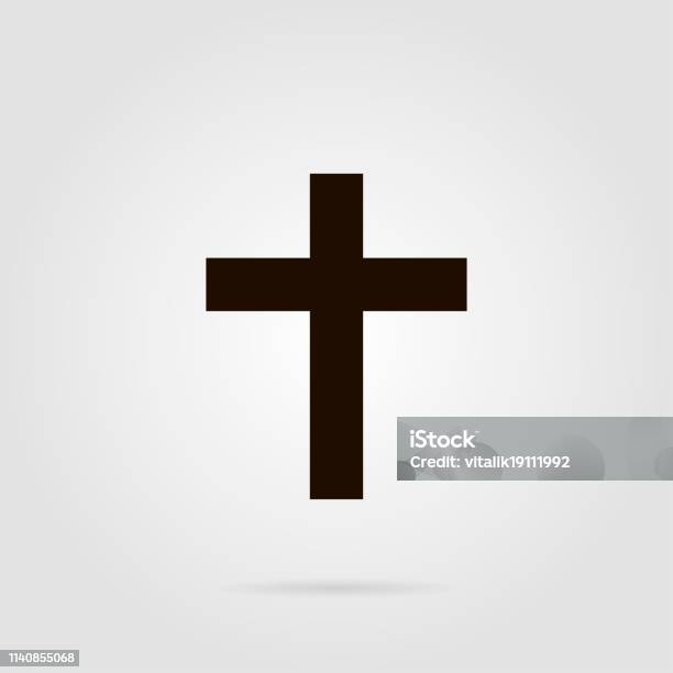 Cross Christian Symbol With Shadow On Grey Colored Stock Illustration - Download Image Now - Abstract, Art, Baptism