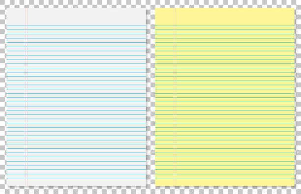 papier-blätter gelbe und weiße linie auf isolierte hintergrund - paper ruled old striped stock-grafiken, -clipart, -cartoons und -symbole