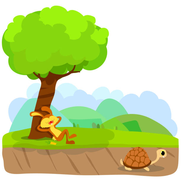 ilustrações de stock, clip art, desenhos animados e ícones de tortoise and the hare or turtle and the rabbit fable vectoral illustration. - the hare and the tortoise