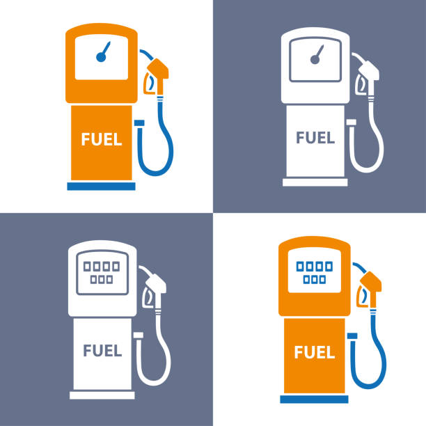 Fuel pump icons Fuel pump, gas or petrol filling station vector icons. benzine stock illustrations