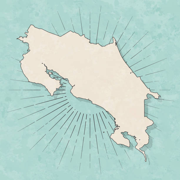 코스타리카 지도 레트로 빈티지 스타일-오래 된 질감 종이 - costa rica stock illustrations