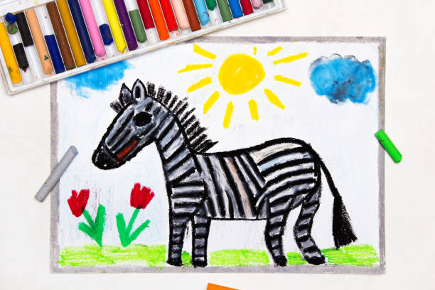 istock Colorful drawing: Cute smiling zebra, wild animal 1140861270