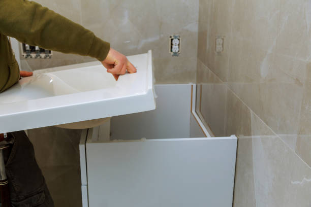 istock Remodeling renovation in bathroom with installing counter tap 1140864230