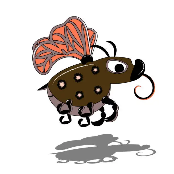 Vector illustration of cute little brown bug, fantastic animal, monster, colorful cartoon illustration for children.
