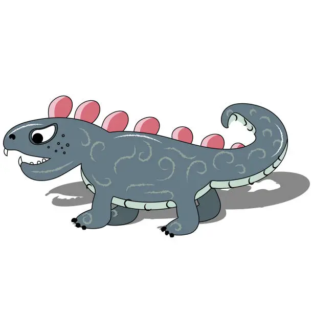 Vector illustration of cute little gray fantastic animal, monster, dinosaur, colorful cartoon illustration for children.