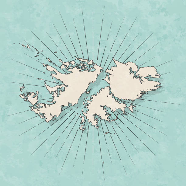 ilustraciones, imágenes clip art, dibujos animados e iconos de stock de islas malvinas mapa en estilo retro vintage-papel texturizado antiguo - falkland island