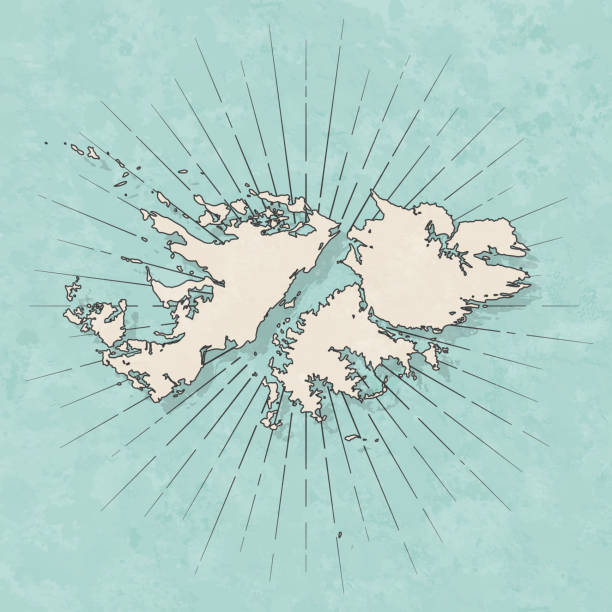 illustrazioni stock, clip art, cartoni animati e icone di tendenza di mappa delle isole falkland in stile vintage retrò - carta vecchia strutturata - falkland islands