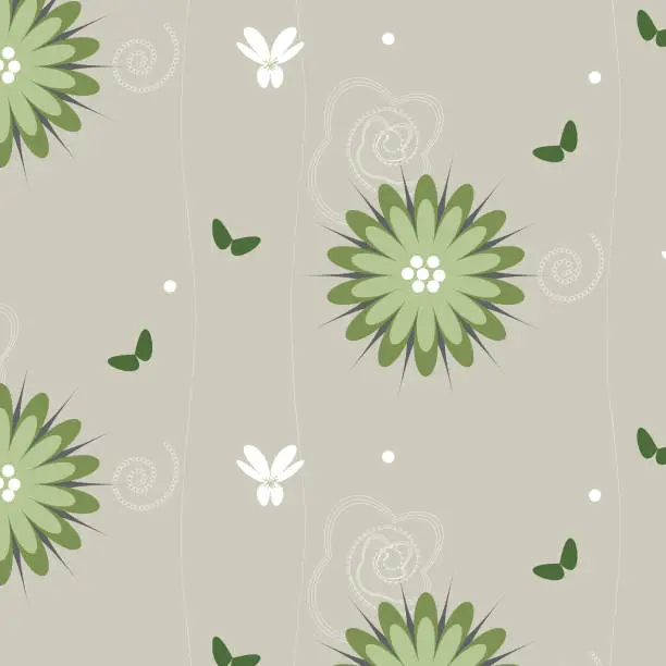 Vector illustration of seamless floral pattern on light green background.  spring and summer vector texture. Design for textile, fabric, wallpapers, package