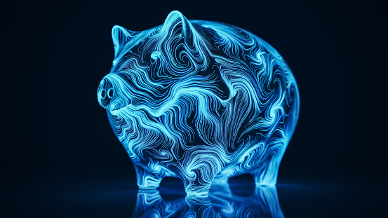 Abstract digital piggy bank. E-banking concept.