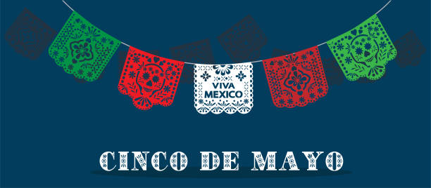 Five of May vector. Viva Mexico background illustration. Cinco de Mayo vector. Viva Mexico background illustration. Green and red and white bunting banners. papel picado illustrations stock illustrations